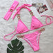 Color-Pink-Sexy Luxury Crystal Diamond Bikini Solid Color Women Split Bandage Swimsuit Metal Accessories Swimsuit-Fancey Boutique