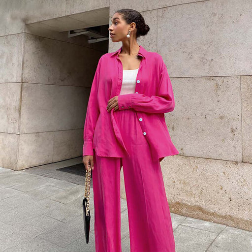 Early Spring Women Clothing Satin Shirt Office Draping Silky Straight-Leg Trousers Simple Casual Suit-Fancey Boutique