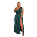 Color-blackish green-Sexy Women Wear Shoulder Sleeveless Split Draped Skirt Set Not Belt-Fancey Boutique