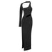 Color-Black-Design Single Sleeve Stretch Dress Bandage Dress Cropped Long Sleeve Sexy Maxi Dress-Fancey Boutique