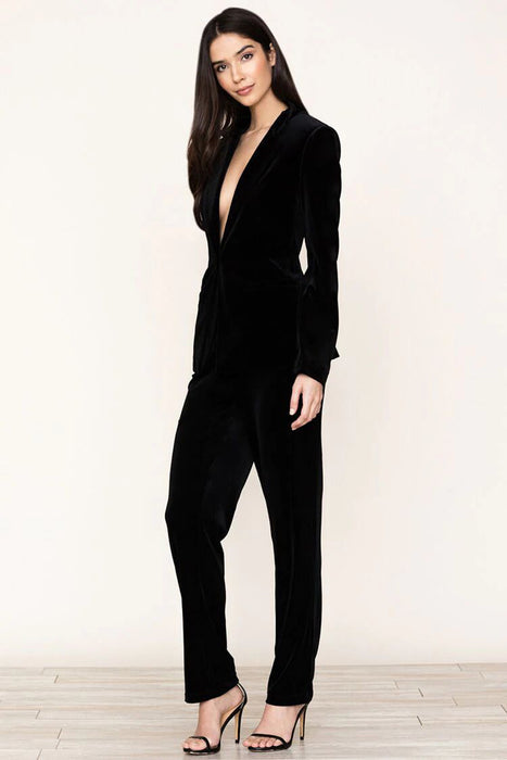Color-Black-Pleuche Suit Women Casual Office Elegant Business Suit Women Coat Two-Piece Suit-Fancey Boutique