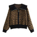 Color-Leopard＇s spots coffee-Women Clothing Leopard Jacquard Large Collared Zipper Knitted Cardigan Coat-Fancey Boutique