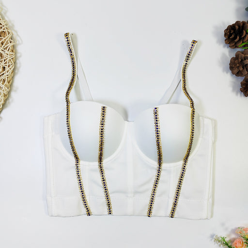 Color-White-Vest Tube Top Original Boning Corset Bra Colorful Crystals Beaded Shaping Top-Fancey Boutique