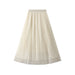 Color-Apricot-Pleated Bright Yarn Mesh Skirt for Women Spring High Waist Slimming Mid Length Large Swing Cover Yarn Skirt-Fancey Boutique