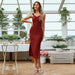 Color-Burgundy-Women Clothing Office V neck Flounce Split Sling Sheath Dress Midi Dress-Fancey Boutique