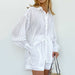 Color-White-Summer Women Clothing Shirt Jacquard Striped Puff Sleeve Shorts Office Design Casual Set-Fancey Boutique