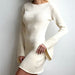 Bell Sleeve Skinny Sheath Woolen Autumn Winter round Neck Knitted Mini Dress-Fancey Boutique