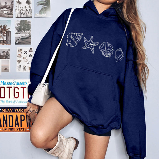 Spring Autumn Casual Loose Logo Pullover Embroidered Sports Sweater Coat-Navy Blue-Fancey Boutique