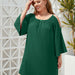 Color-Green-Plus Size Women Clothing Solid Color Casual Holiday Dress Travel Crew Neck Split Puff Sleeve Dress-Fancey Boutique