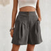 Color-Dark Grey-Summer Women Clothing Solid Color High Waisted Shorts Women Summer-Fancey Boutique
