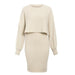 Color-Ivory-Knitted Two-Piece Classic High Waist Pullover Knitwear Half-Length Office Solid Color Dress-Fancey Boutique