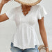 Knitted Jacquard Hollow Out Cutout Lace Trim See Through V Neck Short Sleeved T Shirt Spring Summer Elegant Stretch Long Shirt Women Top-Fancey Boutique