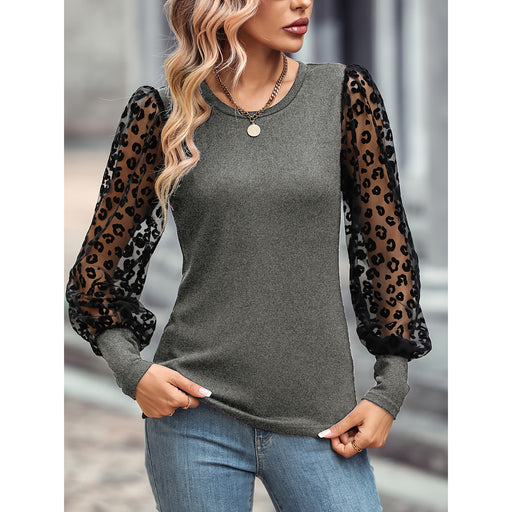 Fashionable T shirt Women Spring Slim Fit Slimming Color Matching Long Sleeve Top-Gray-Fancey Boutique