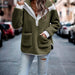 Color-Army Green-Fall Winter Patchwork Pocket Button Long Sleeve Women Coat-Fancey Boutique