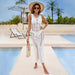 Knitted Hollow Out Cutout Beach Cover Up Seaside Vacation Bikini Swimsuit Sun Protection Shirt Long Dress-White-Fancey Boutique