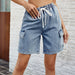 Color-Blue-Women Clothing Spring Summer Washed Tied Elastic Waist Five Point Denim Shorts-Fancey Boutique