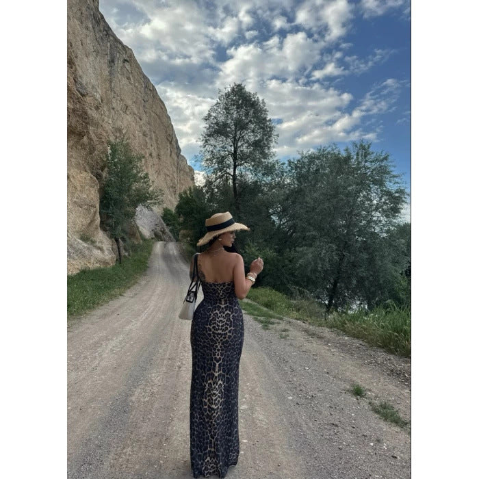 Summer Women Clothing Sexy Tube Top Backless Leopard Print Maxi Dress-Fancey Boutique