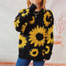 Color-Black-Autumn Winter Top Sunflower Jacquard round Neck Long Sleeve Knitted Pullover Sweater Women-Fancey Boutique