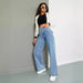 Straight Jeans Light Color Washed Leather Brand Loose Denim Trousers Denim Trousers Women Jeans-Fancey Boutique