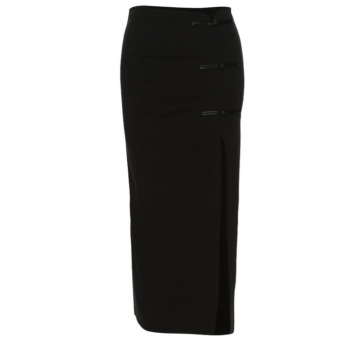 Color-Black-Fall Women Clothing Solid Color Slim Fit High Waist Split Mid Length Skirt for Women-Fancey Boutique