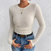 Color-White-Top Women Short Tight Sexy Square Neck Knitwear Short Wide Collar Long Sleeve T shirt-Fancey Boutique