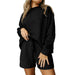 Color-Black-Loose Long Sleeve Shorts Two Piece Women Autumn Stylish Simple Texture Suit-Fancey Boutique