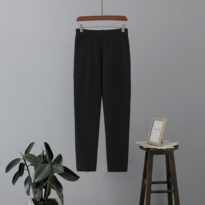 Color-Black-High Waist Knit Harem Pants for Women Autumn Winter Loose Thin Baggy Pants Korean Casual Cropped Pants-Fancey Boutique
