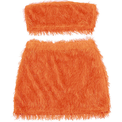 Color-Orange-Summer Women Clothing Chest Wrapped Vest Slim Fit Sheath Skirt Set Women-Fancey Boutique
