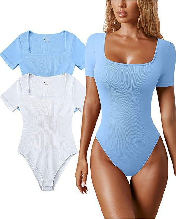 Color-skyblue-Women Summer Women Yoga Jumpsuit Workout Ribbed Short Sleeve Sports Jumpsuit-Fancey Boutique