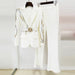 Color-White-Socialite Colorful Crystals Rhinestone Series Belt Suit Bell Bottom Pants Suit Two Pieces-Fancey Boutique