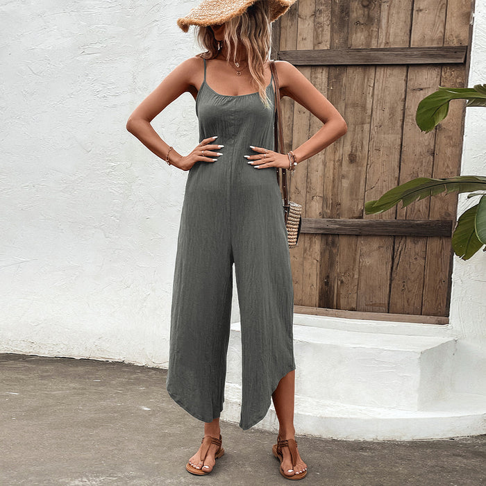 Color-Gray-Solid Color Casual Sling Jumpsuit-Fancey Boutique