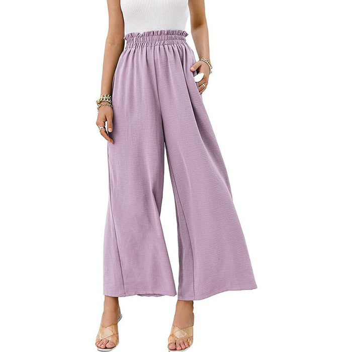 Color-Purple-Spring Summer Cotton Linen Women Solid Color High Waist Loose Casual Wide Leg Pants-Fancey Boutique