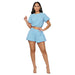 Color-Blue-Crew Neck Cropped Top Sexy Women Clothing Shorts Spring Autumn Two Piece Set-Fancey Boutique