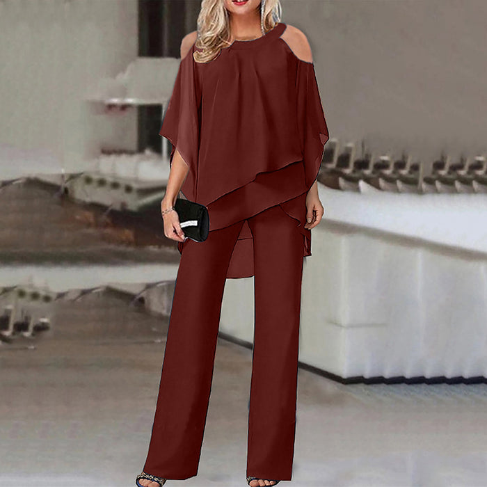 Women Clothing Solid Color Loose Casual Dolman Sleeve Irregular Asymmetric Suit-Burgundy-Fancey Boutique