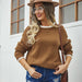 Color-camel-Fall Women Clothing Patchwork Stripes round Neck Knitwear Pullover Sweater-Fancey Boutique