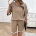 Women Clothing Spring Summer round Neck Casual Sweater Set-Khaki-Fancey Boutique