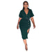 Color-Dark Green-Polo Collar Summer Small Suit Short Sleeve Suit Split Skirt Office Women Two-Piece Suit-Fancey Boutique