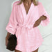 Color-Pink-Long Sleeve Nightgown Comfortable Pajamas Double-Layer Gauze White Air Conditioning Clothes Shorts Puff Sleeve Ladies Homewear-Fancey Boutique