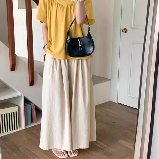 Japanese Korean Cotton Linen Trousers Casual Pants Summer Women Small High Grade Solid Color Loose Straight Wide Leg Idle-Apricot-Fancey Boutique