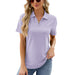 Color-Purple-Spring Summer Solid Color Polo Collar Pocket Short Sleeve T shirt Loose Top for Women-Fancey Boutique