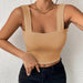 Camisole Wide Shoulder Strap Sleeveless Outerwear Top Sexy Slim Fit Sexy Back-Khaki-Fancey Boutique