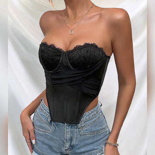 Color-Black-Women Tops Boning Corset Outerwear Vest Street Simple Tube Top-Fancey Boutique