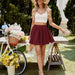 Color-Burgundy-Spring Skirt Solid Color A- line Pleated Skirt Skirt for Women-Fancey Boutique