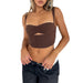 Color-Coffee-Women Clothing Pleated Hollow Out Cutout Slim Strap Top-Fancey Boutique