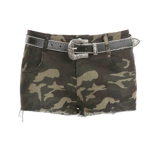 Color-Army Green-Sexy Street Camouflage Low Waist Straight Slimming Super Short Shorts Basic Casual Stretch Slim Woven Pants-Fancey Boutique