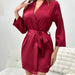 Color-Red-Pajamas Women Summer Women Lace Up Bathrobe Sexy Morning Gowns Homewear Can Be Worn Outside Ice Silk Robe-Fancey Boutique