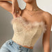 Color-Khaki-Summer Wear Sexy Lace Low Cut Backless Feather Steel Ring Boning Corset Sexy Tube Top-Fancey Boutique