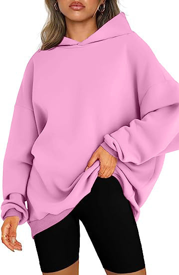 Color-Pink-Women Clothing Hooded Pullover Oversized Loose Casual Brushed Hoody-Fancey Boutique