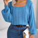 Color-Blue-Autumn Winter Casual Square Collar Twist Lantern Sleeve Pullover Sweater Women Clothing-Fancey Boutique