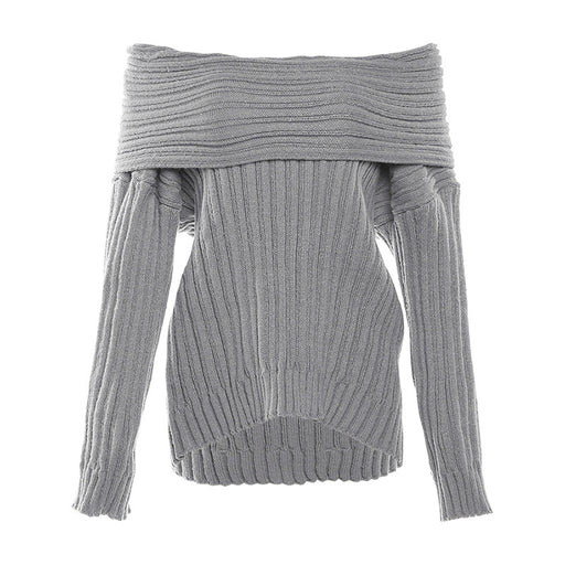 Color-Gray-Autumn Winter Trendy Irregular Asymmetric off Neck Design Loose Casual Sweater Long Sleeve Sweater-Fancey Boutique